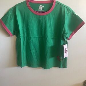 Juicy Couture Woman’s Green Crop Top Tee with Pink Trim MEDIUM NEW WITH TAGS